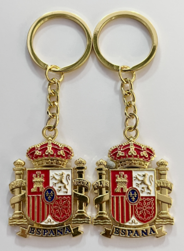 Llavero dorado doble cara escudo de España 