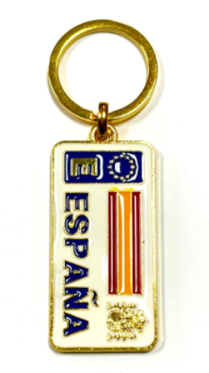 Llavero color oro matricula de España