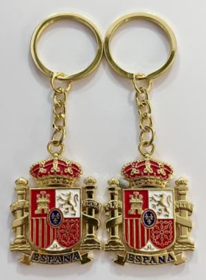 Llavero dorado doble cara escudo de España 